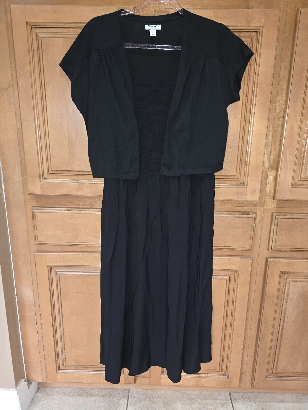 Old Navy Black Short-Sleeve Maxi Dress with Overlay